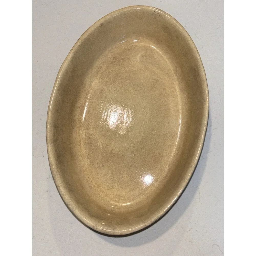 Vintage La Bourguignonne Oval Casserole Stoneware Handmade French Farmhouse 9.5